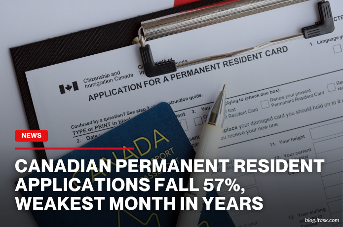 iTaskApp Services - Canadian Permanent Resident Applications Fall 57%, Weakest Month In Years